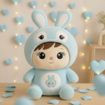 Stuffed doll with bunny cap