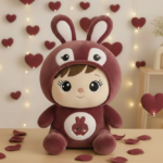 Stuffed doll with bunny cap