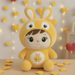 Stuffed doll with bunny cap