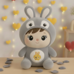 Stuffed doll with bunny cap